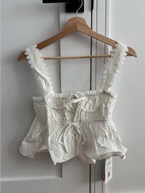 100% cotton square white neck broderie anglaise tie front bow top